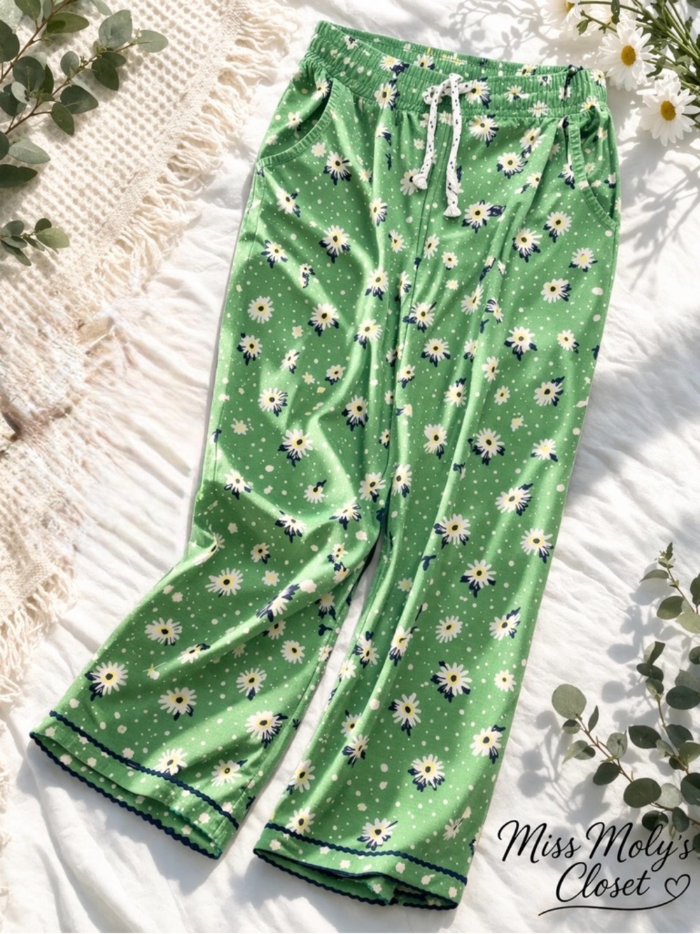 Cacique Lane Bryant Green Floral Drawstring Pajama Pants- Size 18/20
